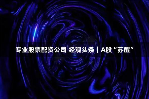 专业股票配资公司 经观头条｜A股“苏醒”